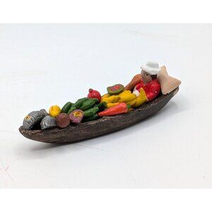 Vintage Resin Riverboat Vendor Figurine Floating Market Boat Mini Sculpture 4"